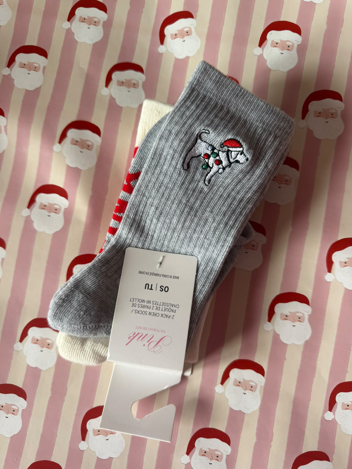 Victoria Secret Pink Socks - Xmas Dog 2